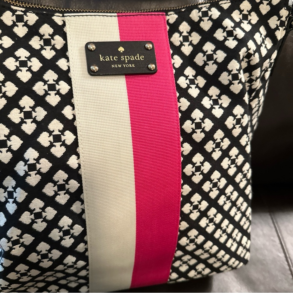 kate spade Black White and Hot Pink Patterned Hobo Bag